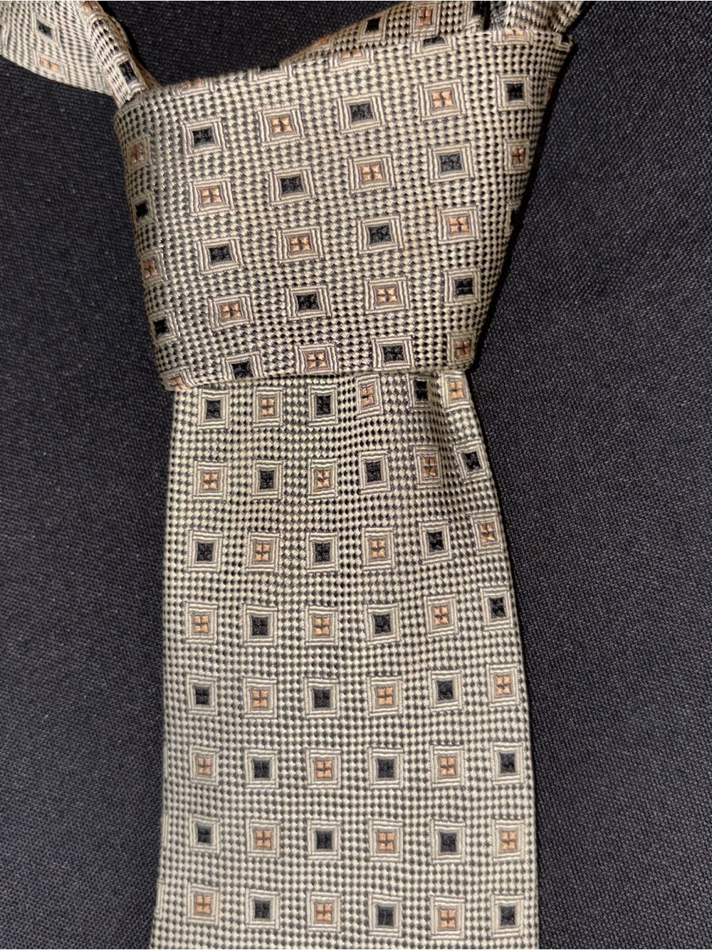 Vintage Peacock Pure Silk Handmade Men's Designer Geometric Tie Gray Brown Black
